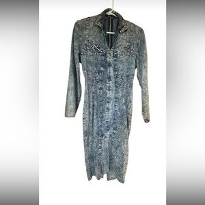 Vtg 80’s studded Blue Denim fitted Dress s/m
